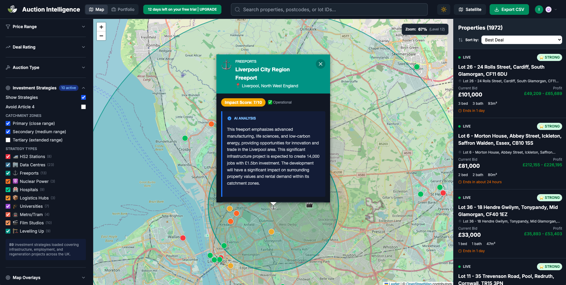 Freeport strategy overlay with catchment zones and AI analysis